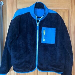 J. Crew Navy and Light Blue Fleece Jacket with Neon Accents